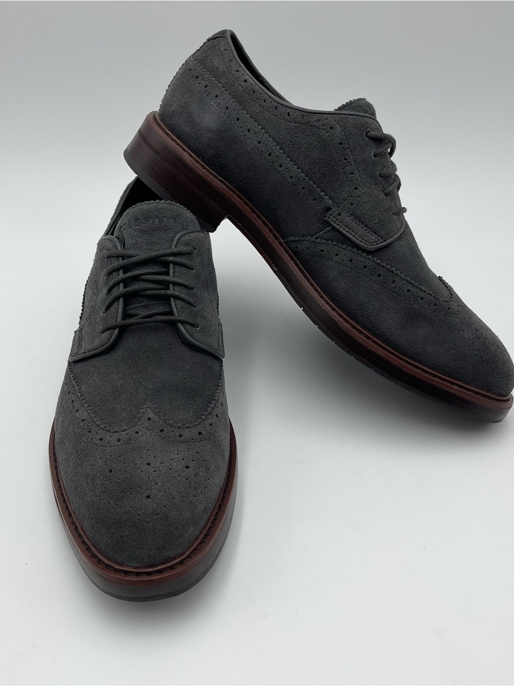 Cole Haan SZ 8.5M Raven Grey Suede Judson Grand Wingtip Oxford Shoes MSRP $225